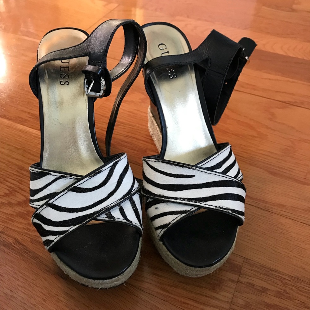 Guess Zebra Print Wedge Sandals 8.5